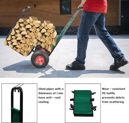 Firewood Cart: 44 X 27 X 20 in Heavy Duty 220 lbs Load Capacity Waterproof Easy Assembly Rack for Indoor Garden Backyard Fireplace Men Women Use with Pneumatic Rubber Wheels