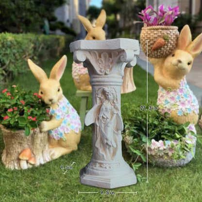 Vintage Weathered 21.3’’H Winged Angel Roman Column Statue Oxidized Magnesium Pedestal Base for Home Garden Yard Patio Decor Event Displays, White