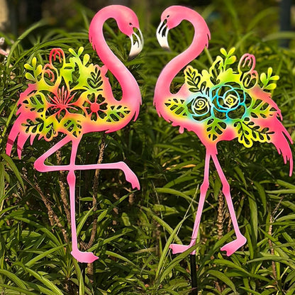 Pink Metal Flamingo Garden Statue - 20.5 inch Hand Flamingo Painted Metal Patio Art, Outdoor Decorative Stake Flamingo Statue for Lawn, Patio, Porch and Backyard, Gifts for Ladies (B Style 2 Pack)