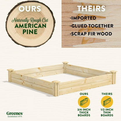 Greenes Fence Original Pine Raised Garden Bed, 4' x 4' x 7" - Made in USA with American Pine
