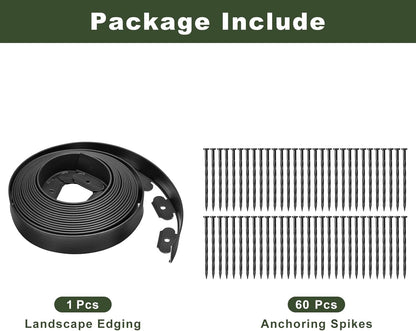 uxcell Landscape Edging, 1Pcs 66FT x 2" - No Dig Garden Edging Kit with 60 Stakes, Landscape Edging Border for Garden Lawn Flower Bed Yard Grass (Black)