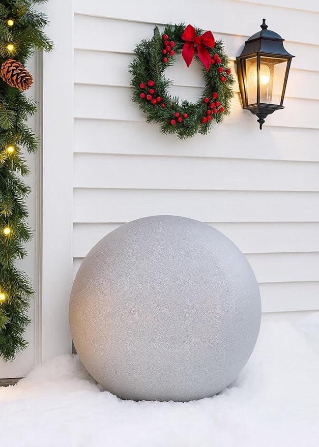Lulu Decor, Silver Glitter Stainless Steel Gazing Mirror Ball Size 14, Smooth Reflective Shiny Garden Decoration Globe, Thankgiving and Halloween Decoration