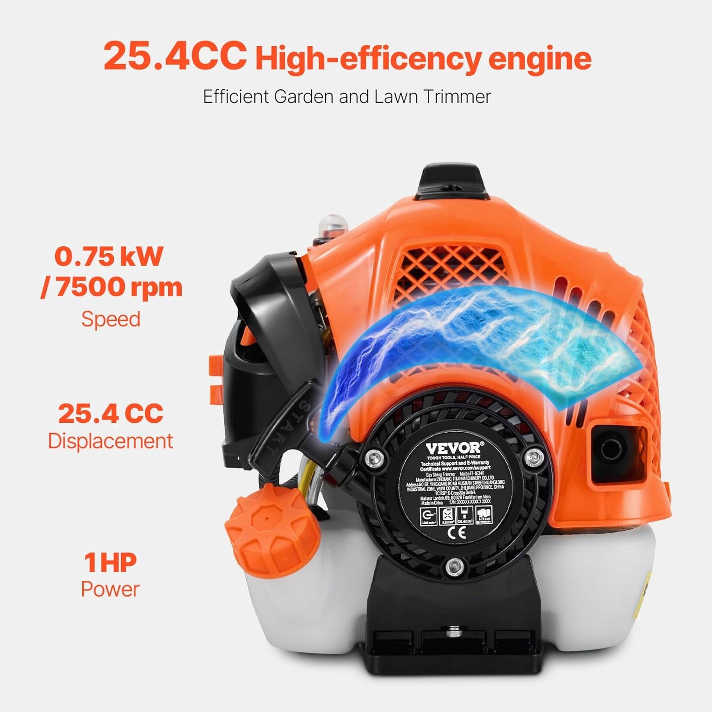 VEVOR String Trimmer, 25.2CC 2-Stroke, Gas Powered Weed Wacker, 16.9" Cordless Grass Trimmer, Multi-Functional Lawn Edger with Shoulder Strap & 3T Blade, Weed Eater for Quick Grass Cleaning