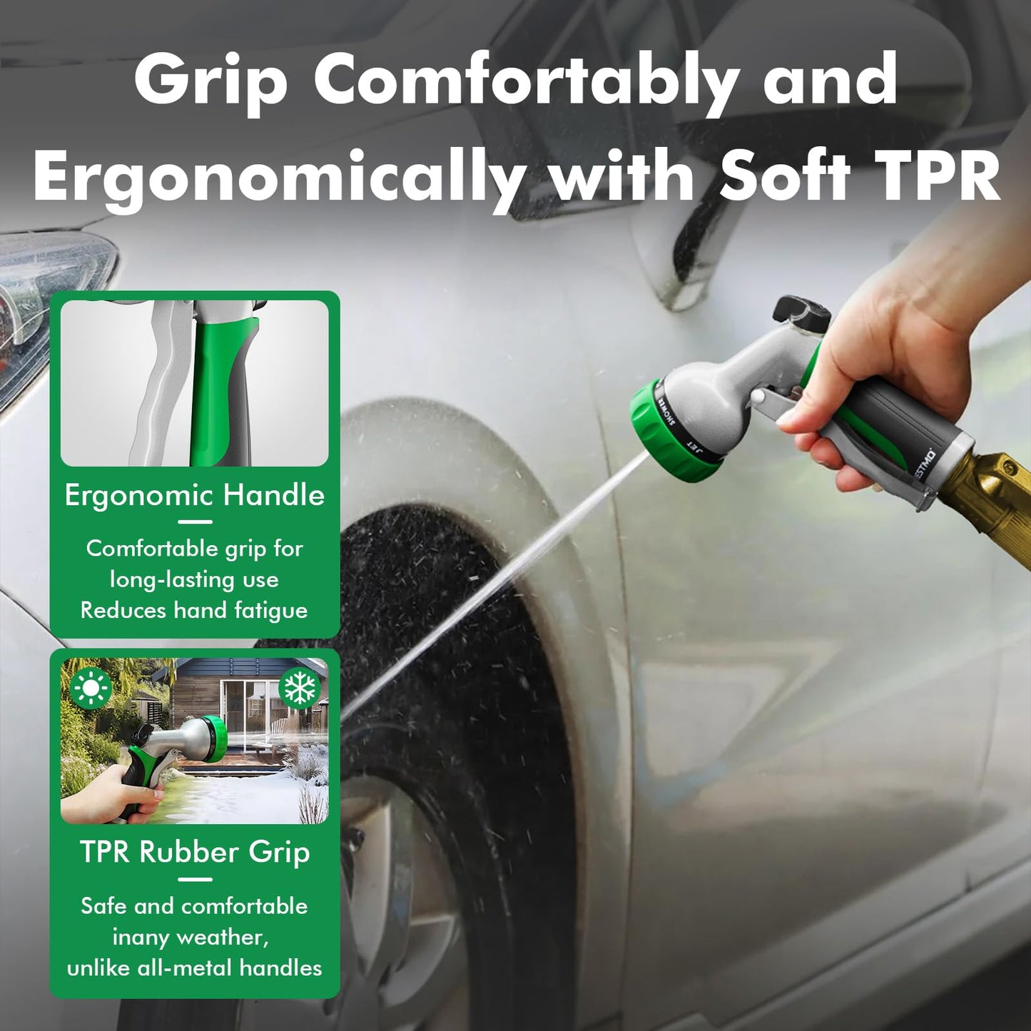 RESTMO Garden Hose Nozzle, Heavy Duty Metal Water Hose Nozzle with 7 Adjustable Spray Patterns