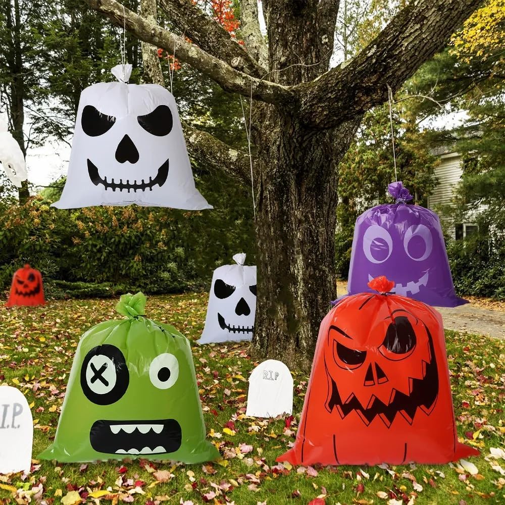 Halloween Pumpkin Lawn Bags, Large Reusable Leaf Bags with Twist Ties, Fall Outdoor Decorations, 8 Pack 24 * 30 Inch