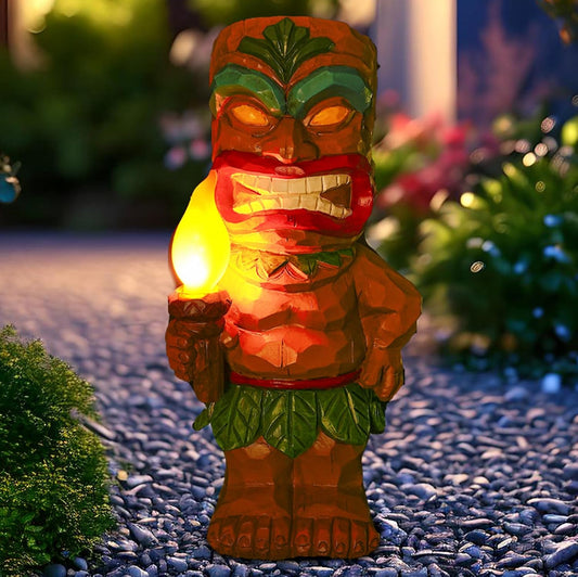 Solar Tiki Garden Statues Tiki Holding Torches with Flickering Flame LED Lights Bar Porch Lawn Yard Outdoor Decorations Christmas Thanksgiving Birthday Gardening Gift for Mom Women