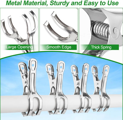 Upgrade Large Garden Clips, Stainless Steel Greenhouse Clamps for 3/4'', 1'', 2'' Pipes, Strong Grip Garden Clamps for Greenhouse Hoop, Heavy Duty Row Cover Clips for Netting, 24PCS