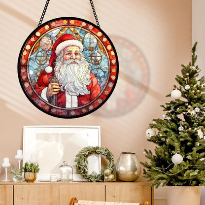 Santa Stained Glass Window Hanging, Christmas Sun Catcher Panel Decoration, Santa Ornament for Xmas, Glasswork Hanging Ornament, Christmas Glass Decor, Xmas Gifts for Winter Home