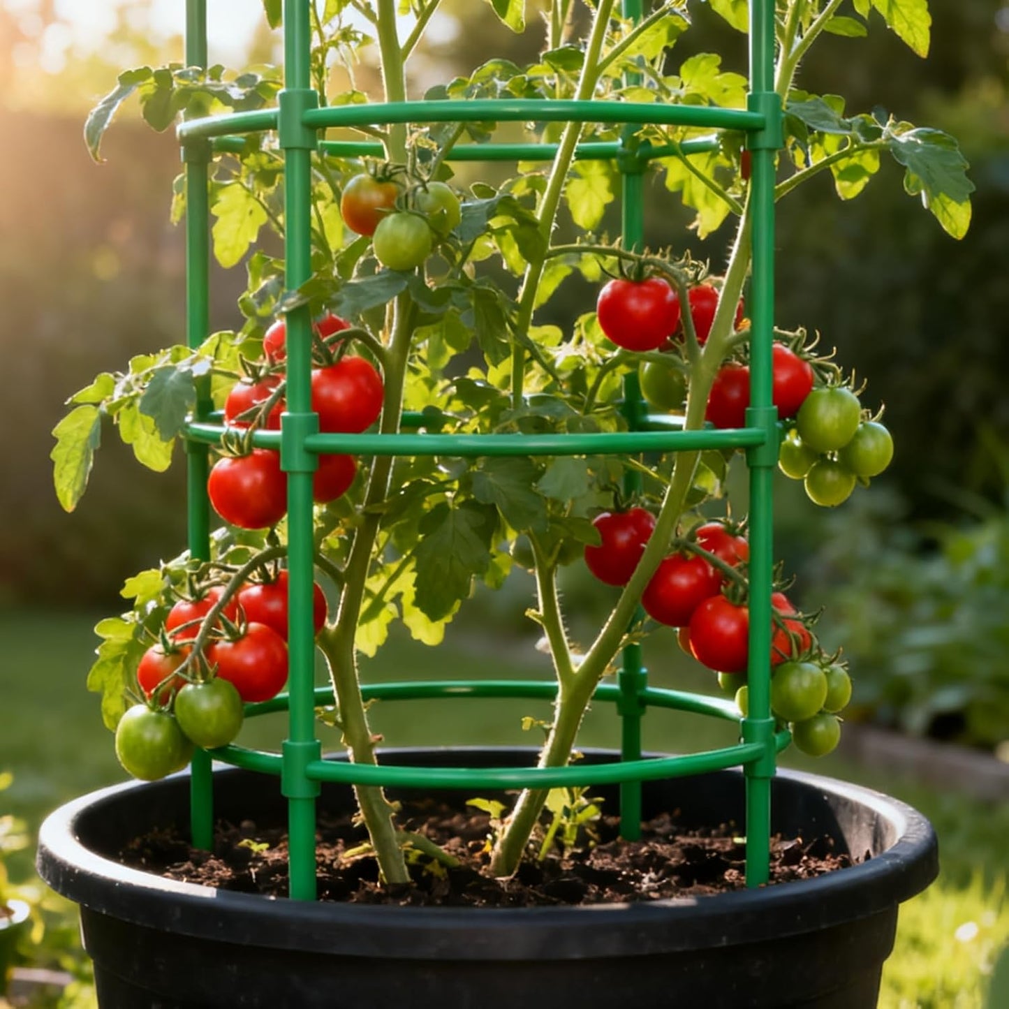 5 Packs Tomato Cages for Garden Cherry Tomato Cage Plant Support Structures, Vegetables Climbing Plants Plant Trellis for Climbing Vegetable Metal 18" with 1 Twist Tie 10 Plant Clip