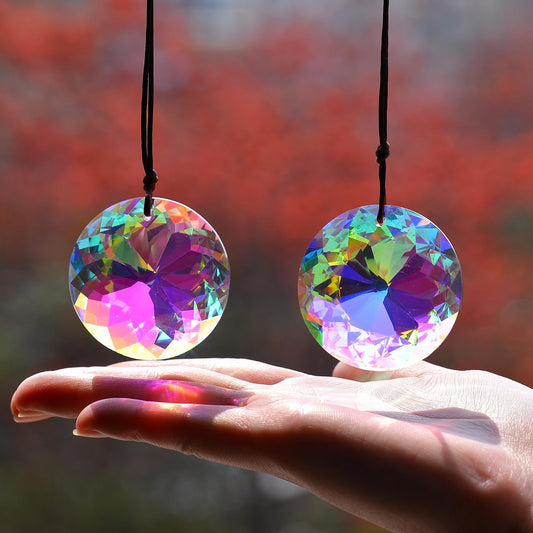 2PCS Circle Crystal Sun Catcher Prisms, STINO Hanging Suncatchers with Glass Prism, Rainbow Maker