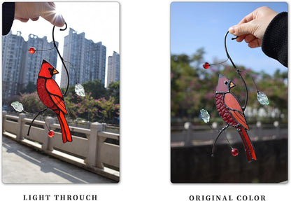 Lolitarcrafts Bigger Cardinal Stained Glass Window Hangings Cute Birds Suncathers for Window Monthers Day Gifts