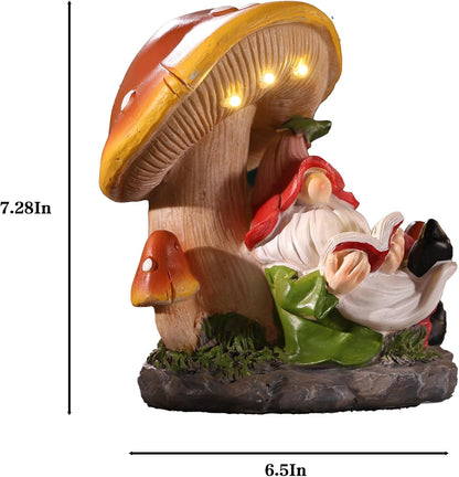 Garden Gnomes Statues Outdoor Decor Outside Yard Art Mushroom Solar Light Funny Gnome Figurine for Yard Patio Gifts for Mom Women (Multicolor)