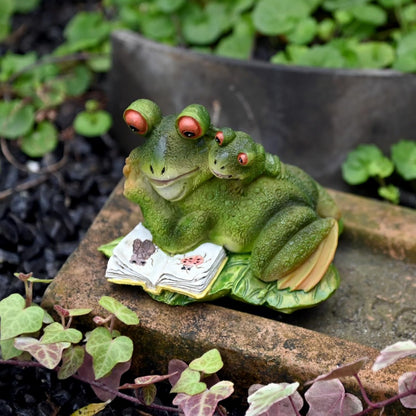 OwMell Frog Statue for Garden, Green Frog Figurine for Outdoor Decor Yard and Garden Decoration Resin Sculpture - Reading