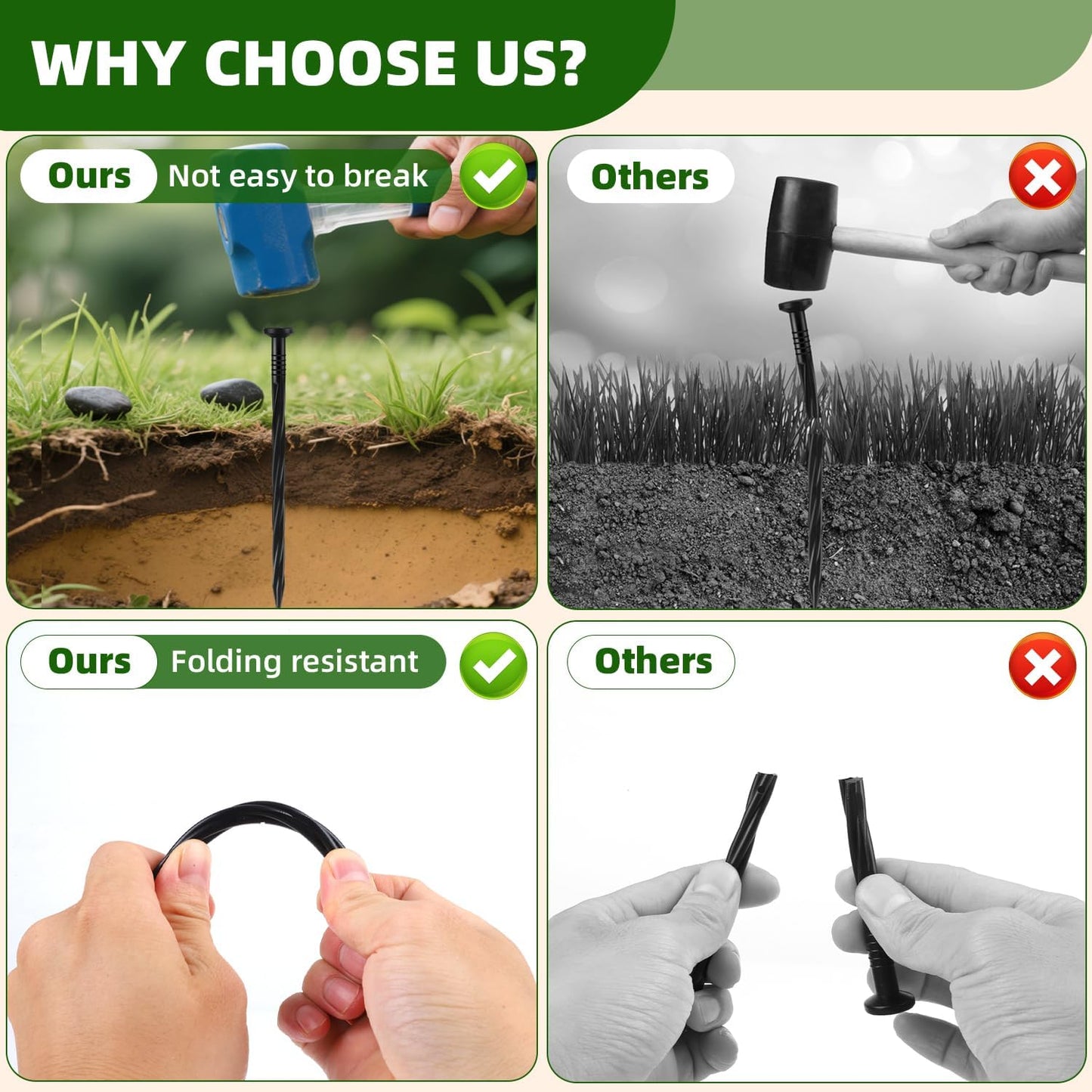 8" Landscape Anchoring Spikes, Plastic Nylon Spiral Landscape Spikes for Yard, Weed Barriers, Garden Lawn, Artificial Turf, Tent, 50PCS