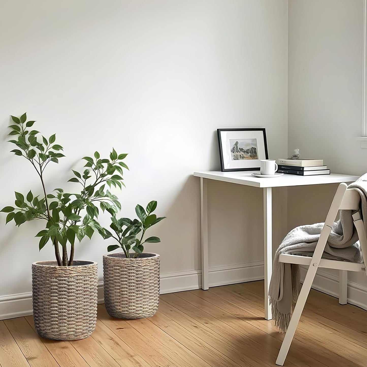 Yundu Concrete Planter Set of 2, The planters for Outdoor Plants, 14.5 & 12 inch pots for Plants,The Tall Planter with Drain Hole Suitable for Home, Office and Outdoor décor