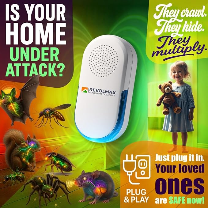 CORE 29 Ultrasonic Pest Repeller, 6Pack – Indoor Plug-In Pest Control, Up to 1600 sq ft per Unit, Chemical-Free Mouse Rat Roach Ant Spider Flea Mosquito & Ultrasonic Bat Repeller with Soft Night Light