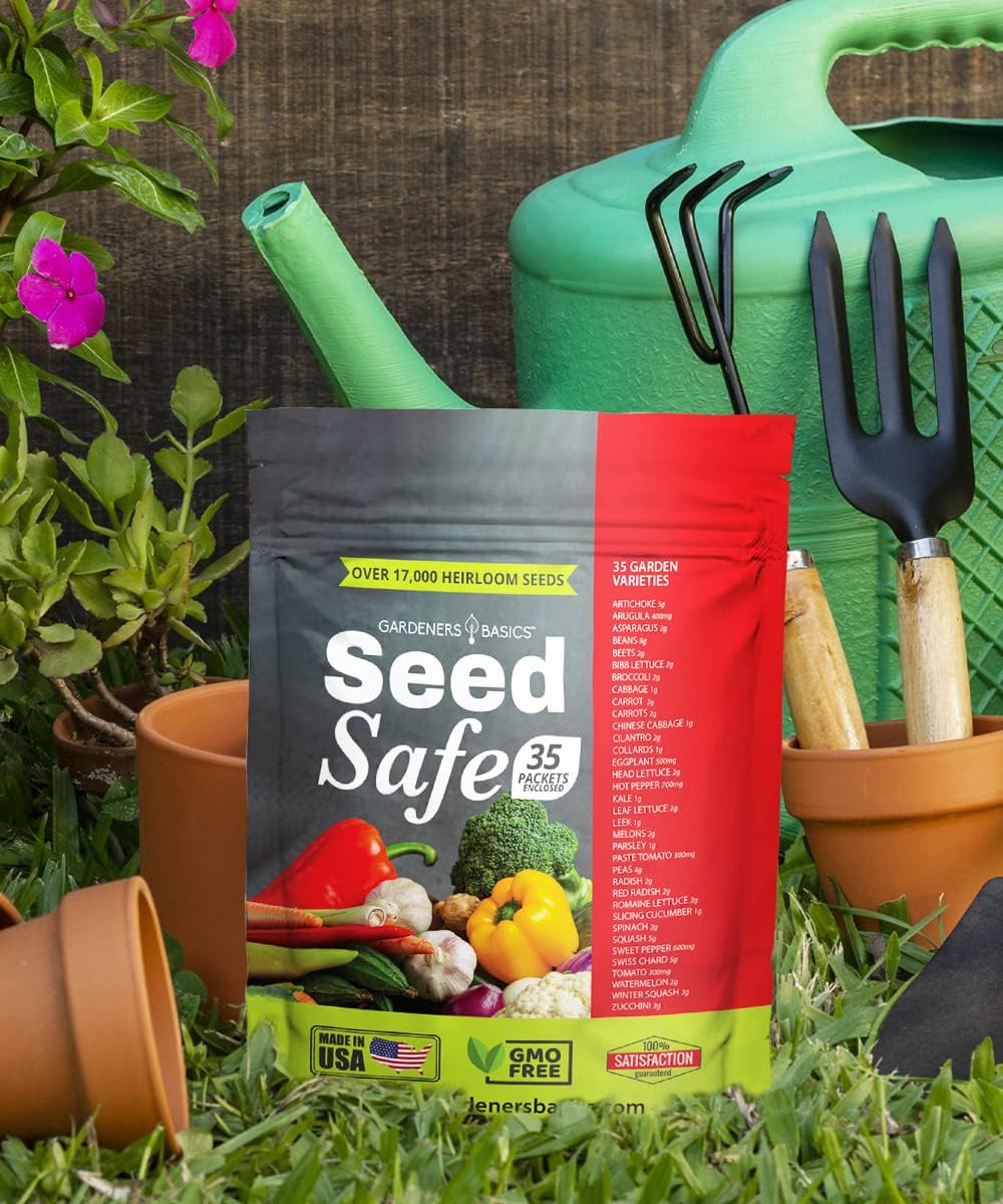 Gardeners Basics Seed Safe Kit – 35 Easy-to-Grow Heirloom Vegetable Seeds for Beginners – Non-GMO Garden Starter Set with 17,000+ Seeds – Perfect Gardening Gift for New Gardeners or Families
