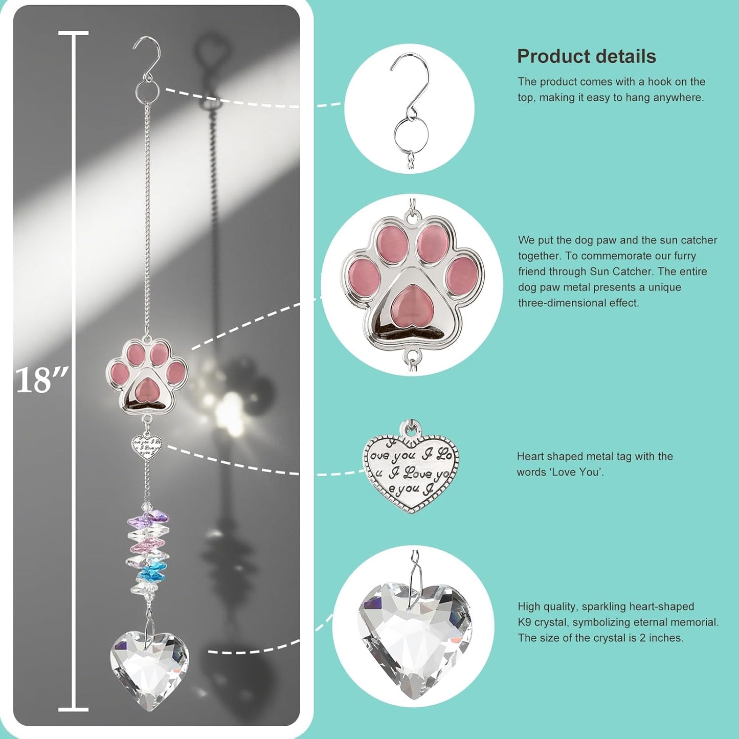 Funoasis Unique Gifts Crystal Suncatcher Dog & Cat Memorial Gift for Loss of Pet Window Hanging Home Decoration (Pink)