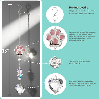 Funoasis Unique Gifts Crystal Suncatcher Dog & Cat Memorial Gift for Loss of Pet Window Hanging Home Decoration (Pink)