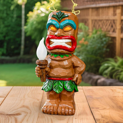 Solar Tiki Garden Statues Tiki Holding Torches with Flickering Flame LED Lights Bar Porch Lawn Yard Outdoor Decorations Christmas Thanksgiving Birthday Gardening Gift for Mom Women
