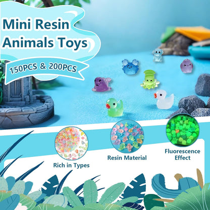 150/200 Mini Resin Animals Variety Pack Kit, 30 Types Tiny Resin Animals Figures, Hide Mini Figures Micro Landscape Ornaments Fairy Garden Accessories (200)