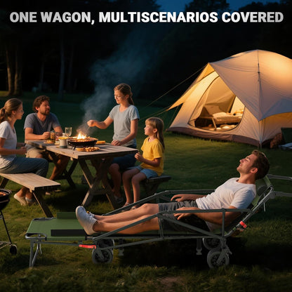 LEVELEVE Heavy Duty Folding Wagon - 2-in-1 Collapsible Cart, 650lb Capacity, All-Terrain Wheels w/Brakes & Side Pockets