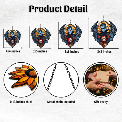 Dracula Halloween Acrylic Suncatcher Stained Glass Effect Window Car Hanging Christmas Ornament Indoor Outdoor Decor Garden Sun Catcher Panel for Halloween Lover for Women Mom Grandma
