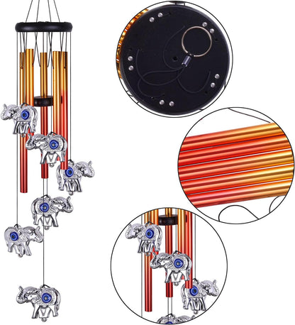 Blue Evil Eye Elephant Wind Chimes Outdoor Decor, Mobile Evil Eye Wind Catcher, Evil Eye Elephant Wind Bells, Blue Evil Eye Amulet Wind Chimes for Home, Gift for Mom, Balcony, Patio, Garden Decoration