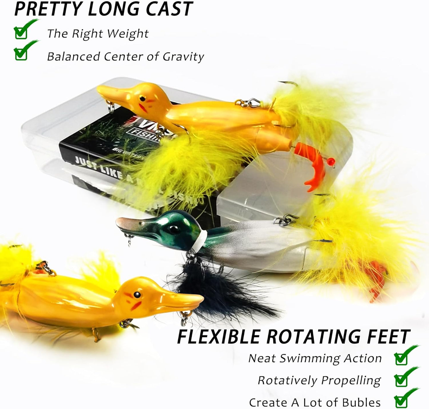 Duck Lures for Bass Fishing, Realistic Topwater Baby Duckling Baits Floating Artificial Hard Swimbaits for Pike Musky Catfish Freshwater Saltwater Fishing, 4.8 inch
