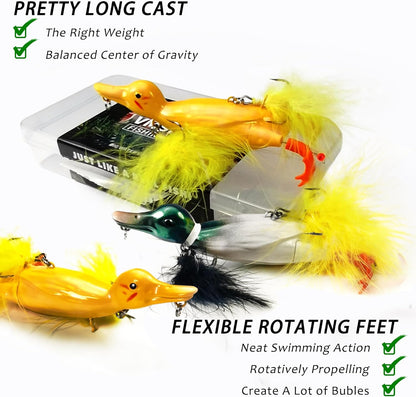 Duck Lures for Bass Fishing, Realistic Topwater Baby Duckling Baits Floating Artificial Hard Swimbaits for Pike Musky Catfish Freshwater Saltwater Fishing, 4.8 inch
