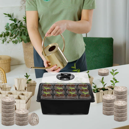 Halatool 4 Pack Seed Starter Tray with 50 PCS Peat Pellets, 48 Cells Black Seeding Starter Trays for Organic Seed Starter Soil Pods for Planting Vegetables Plants Flowers - Starting Seeds Kit