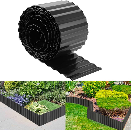 Corrugated Metal Garden Edging 6inch x 20ft, Landscape Edging Border, Flower Bed Edging Borders, Galvanized Edging Long Strips Yard Border for Lawn Edging Borders, Plants, Walkways (Black)