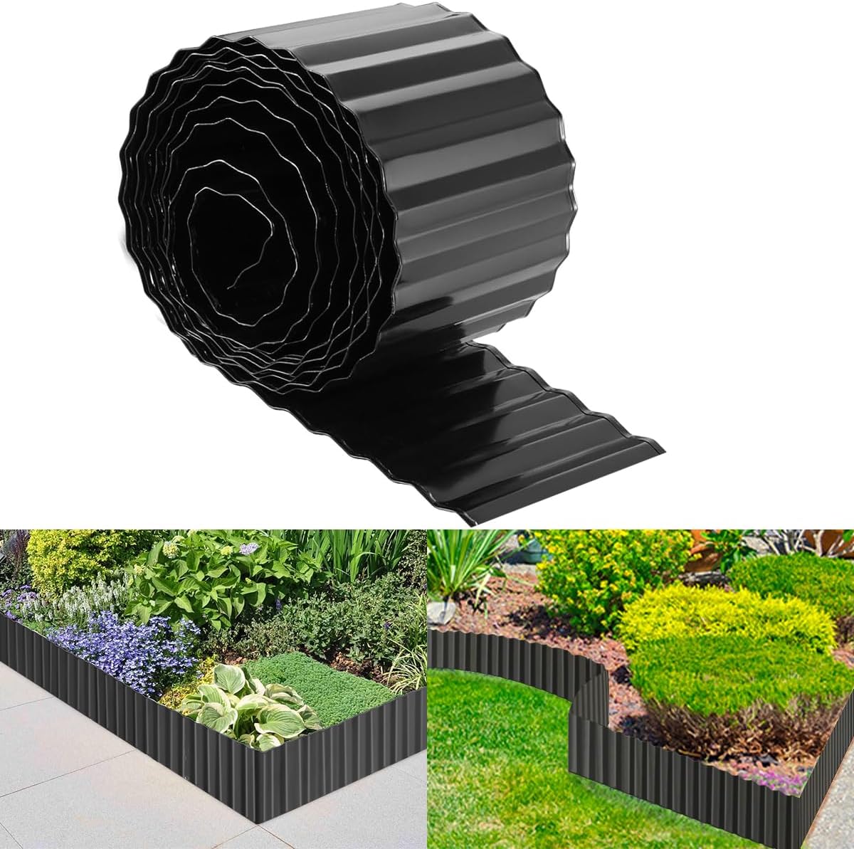 Corrugated Metal Garden Edging 6inch x 40ft, Landscape Edging Border, Flower Bed Edging Borders, Galvanized Edging Long Strips Yard Border for Lawn Edging Borders, Plants, Walkways (Black)