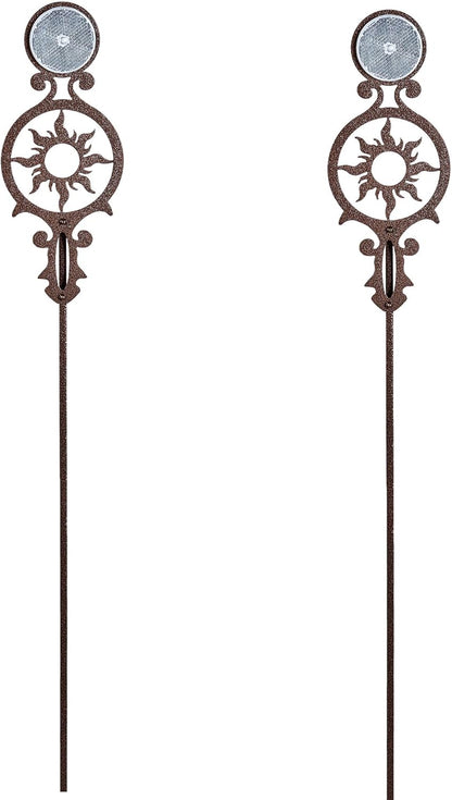 Touch of Class Pathways Reflective Driveway Marker Stake Set of Two for Outdoor Use | Radiating Sun Design | Personalized Tall Reflector Set of 2 | Weathered Bronze Durable Finish