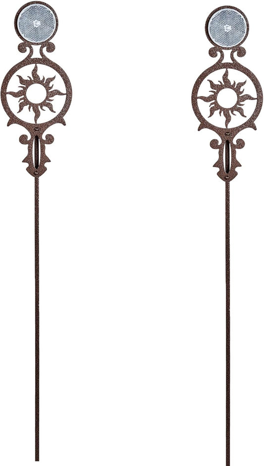 Touch of Class Pathways Reflective Driveway Marker Stake Set of Two for Outdoor Use | Radiating Sun Design | Personalized Tall Reflector Set of 2 | Weathered Bronze Durable Finish