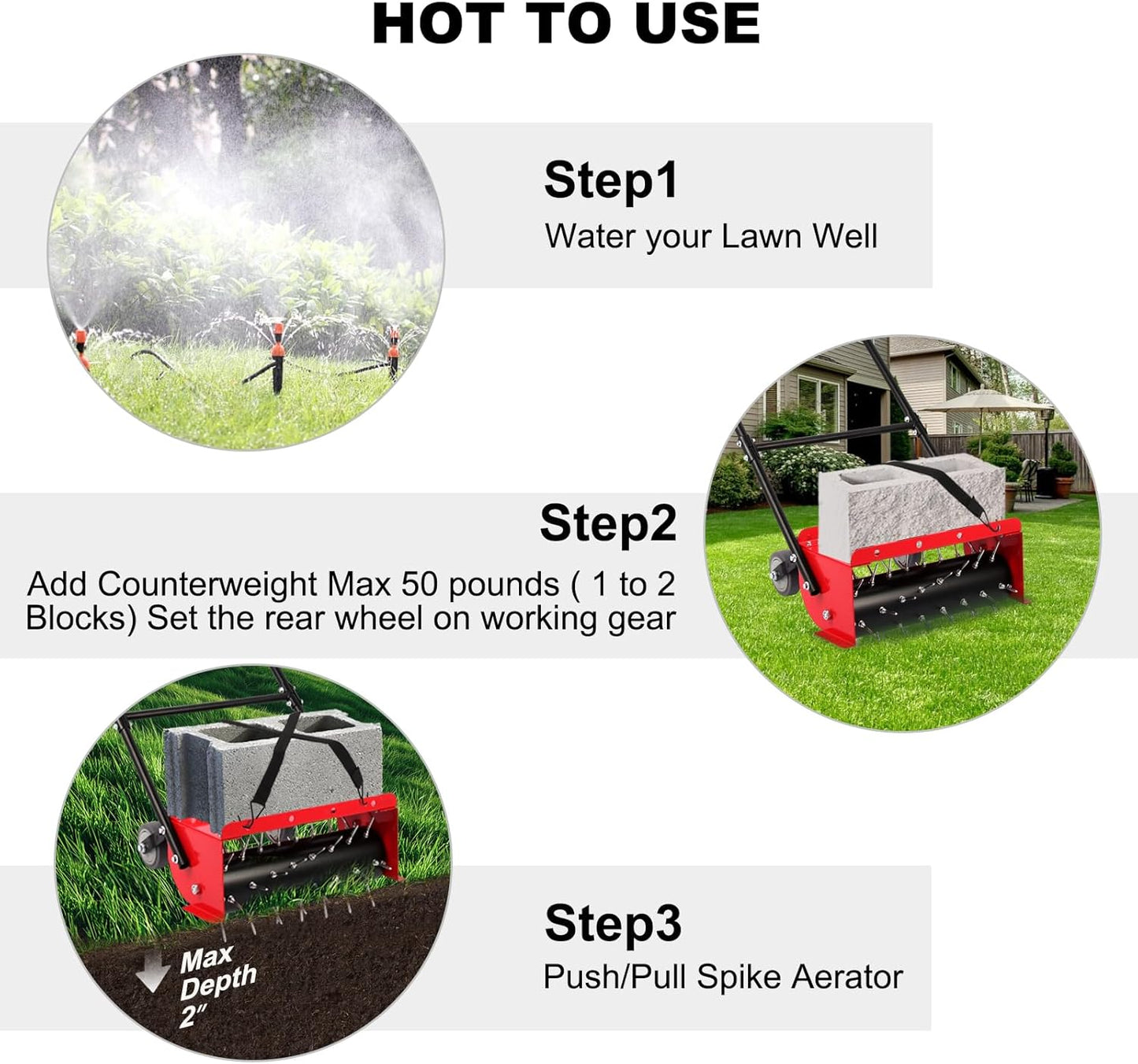 sancat 18.5 inch Push Spike Aerator, Lawn Aerator Tool with Side skids,Aerator with Two Height Adjustable Wheel,Rolling Aerator Suitable for Lawn, Garden and Yard