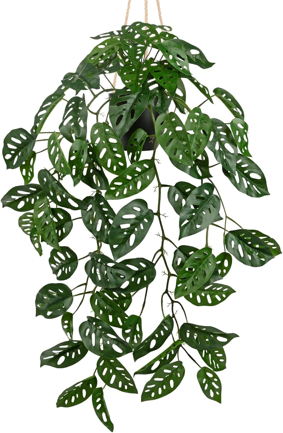 Large Fake Hanging Plants in Pot with Hook, 37" Artificial Hanging Monstera Albo Vines Plants, Fake Potted Greenery Plant for Room Wall Living Room Bathroom Kitchen, Big Faux Ivy Houseplants for Shelf