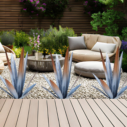 EROCK 2 Pcs Tequila Rustic Sculpture, Wind Resistant Metal Agave Plant Outdoor Home Decor, DIY Rustic Hand Painted Metal Agave Garden Art Plant Country Sculpture Statue Patio Stake Lawn Ornament Gift