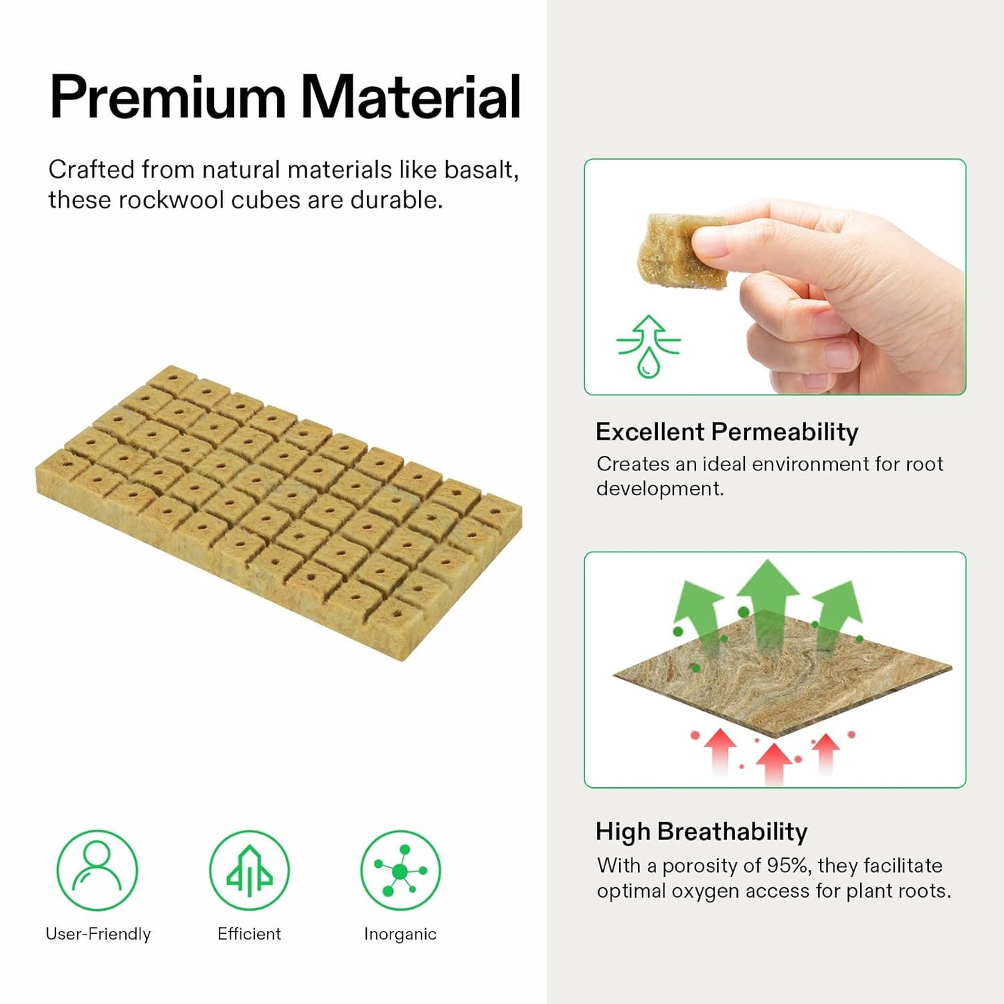 VIVOSUN 1" Rockwool Cubes, 200 Plugs Stonewool Starter Grow Cubes for Cuttings, Cloning, Plant Propagation, Seed Starting, Hydroponic Grow Media for Vigorous Plant Growth, 4 Sheets of 200 Plugs