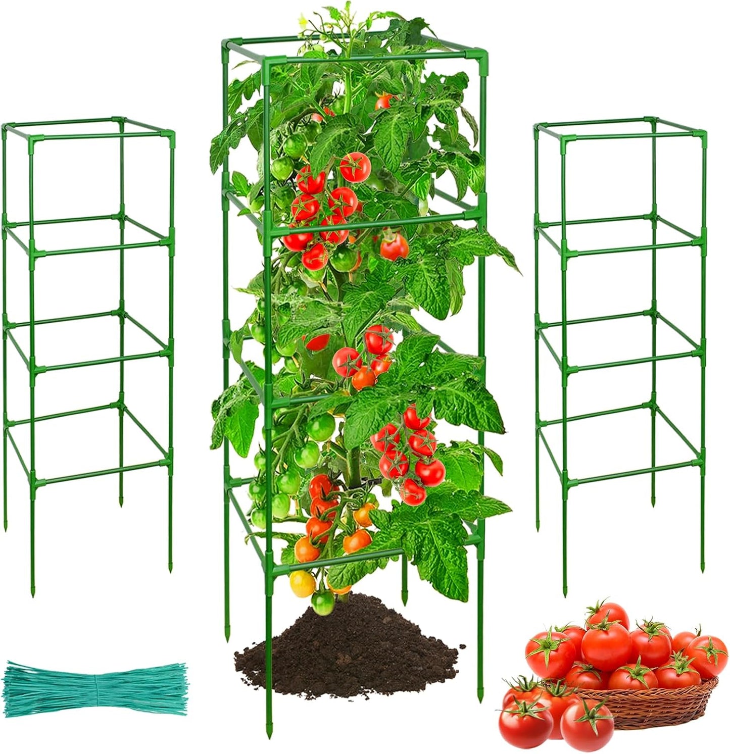 Halatool Tomato Cage for Garden 3 Pack, Square Heavy Duty Adjustable Tomatoes Cages Trellis Stakes Plant Support for Pots Climbing Plants Vegetables Flowers Fruits Cucumber Peony (39 Inch, Extra-Bold)