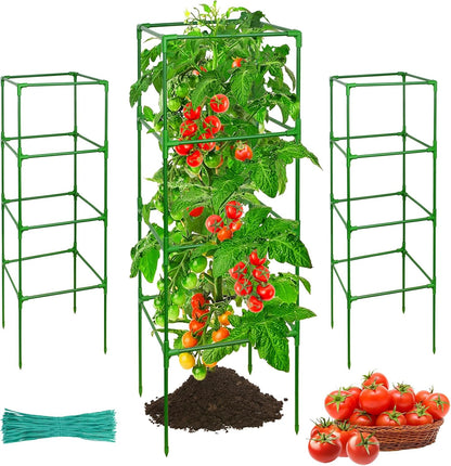Halatool Tomato Cage for Garden 3 Pack, Square Heavy Duty Adjustable Tomatoes Cages Trellis Stakes Plant Support for Pots Climbing Plants Vegetables Flowers Fruits Cucumber Peony (39 Inch, Extra-Bold)