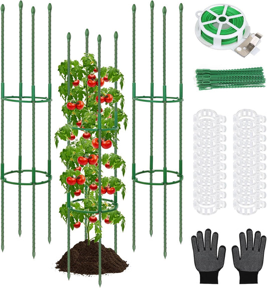3 Pack 48" Round Tomato Cages for Garden, Plastic Coated Steel Pipe Heavy Duty Adjustable Tomato