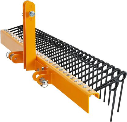 GAOMON 60 Inch Pine Straw Rake, 26 Coil Spring Tines Durable Powder Coated Steel Tow Behind Landscape Rake with 3 Point Hitch Receiver Attachment Fit to Cat0 Cat 1 Tractors for Leaves Grass, Yellow