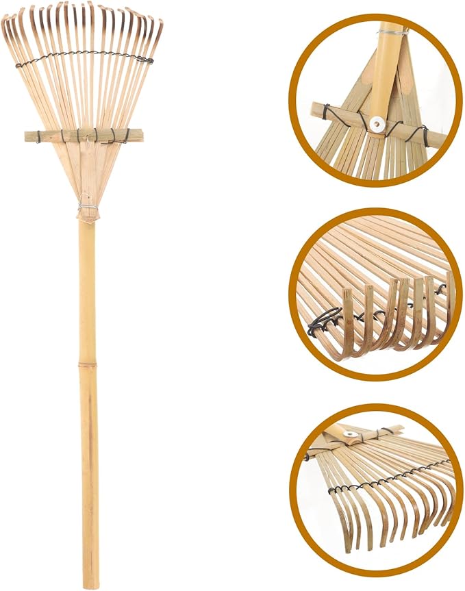 HANABASS Garden Rake Small Rake Bamboo Kids Leaf s for Lawns Garden Patio