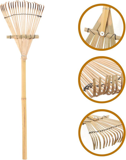 HANABASS Garden Rake Small Rake Bamboo Kids Leaf s for Lawns Garden Patio