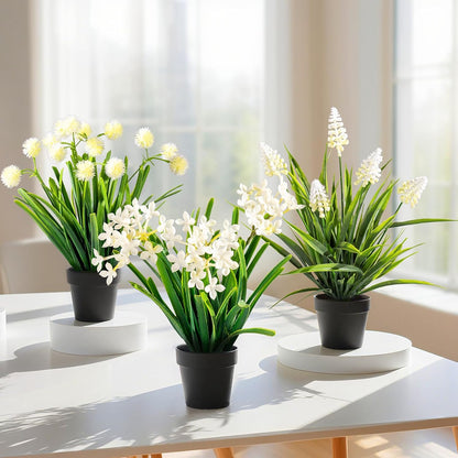 3 Pack Fake Small Plant Artificial Potted Flowers for Home Decor Fake Flower Plant Greenery Mini Faux Plant for Indoor Bedroom Living Room Office Shelf Bathroom Farmhouse Decor (Type 5)