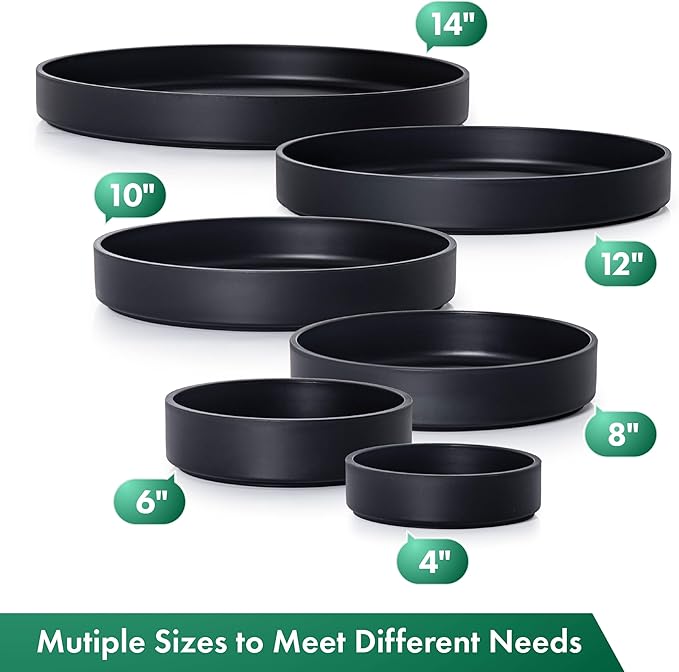 Phoenix Vine 8 Inch Plastic Plant Saucer Water Drip Tray, Heavy Sturdy Round Plant Drainage Tray for Indoors Outdoor, Matte Black, 21-TY-8B-1