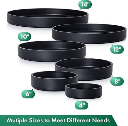 Phoenix Vine 8 Inch Plastic Plant Saucer Water Drip Tray, Heavy Sturdy Round Plant Drainage Tray for Indoors Outdoor, Matte Black, 21-TY-8B-1