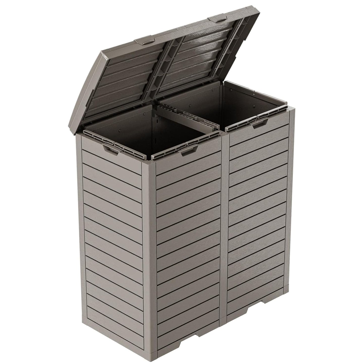 Outdoor Trash Can with Lid, Outdoor Trash Bin & Pull-Out Liquid Drawer, Dual Lid Closure Design, Waterproof Resin Garbage Can Container for Patio, Backyard, Deck (Grey, 62 Gallon)