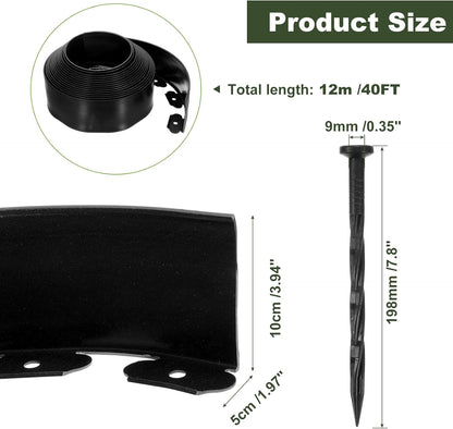 uxcell Landscape Edging, 1Pcs 40FT x 3.94" - No Dig Garden Edging Kit with 36 Stakes, Landscape Edging Border for Garden Lawn Flower Bed Yard Grass (Black)
